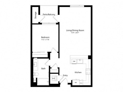 a floor plan of a unit with a bedroom and a living room